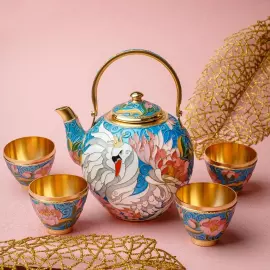 Сервиз чайный серебряный "Царевна-Лебедь" на 4 персоны, 6 предметов